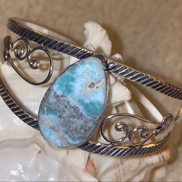 Jewelry - Larimar teardrop Natural Gemstone handcrafted cuff
